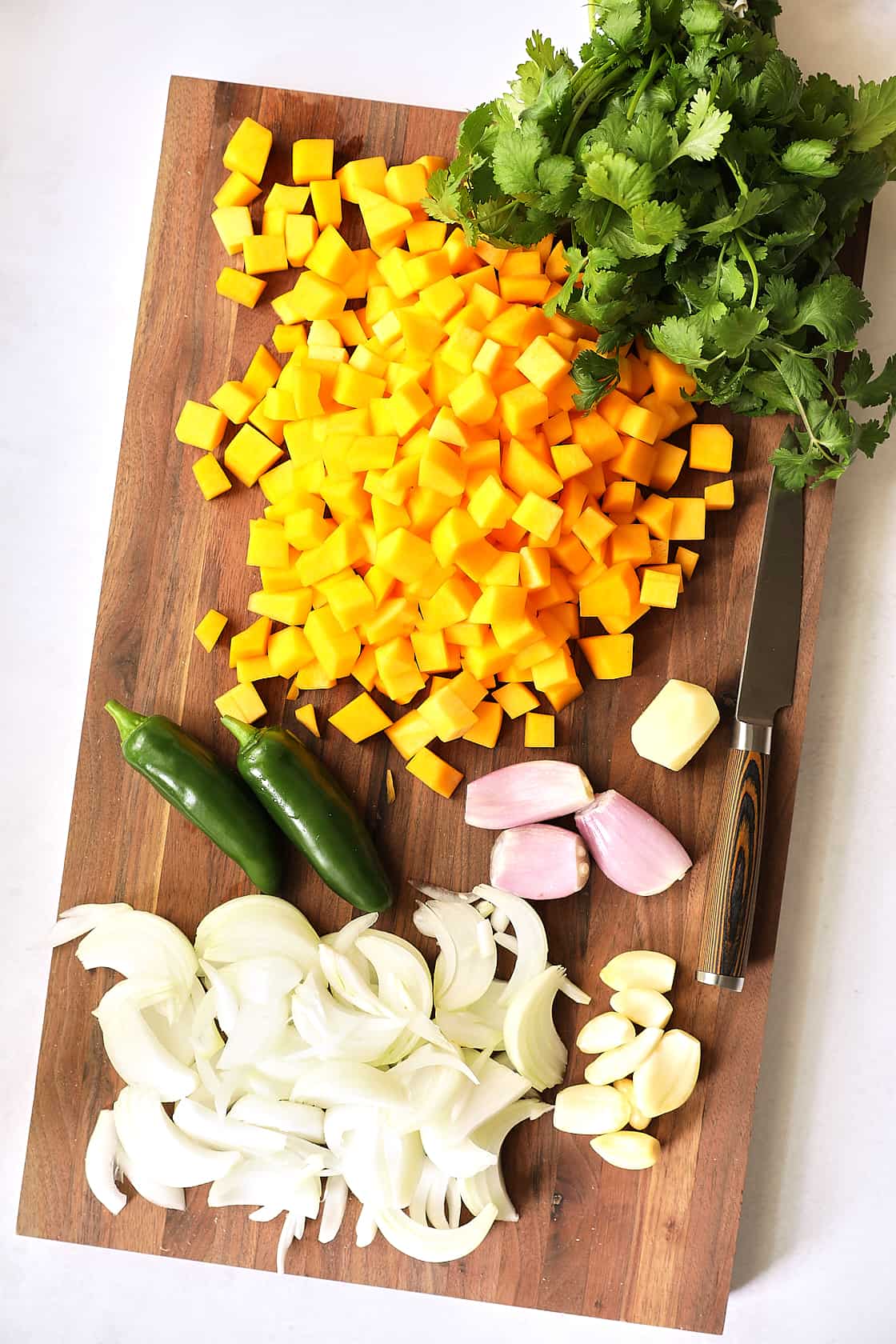 Photo of the ingredients for the butternut squash curry recipe.