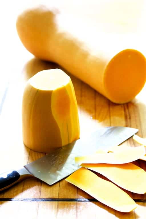 Photo showing how to peel butternut squash.