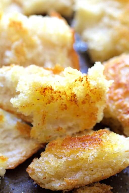 Photo of sourdough croutons after baking.