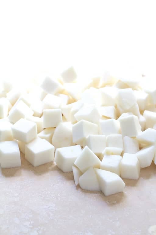 Photo of cubed turnips.