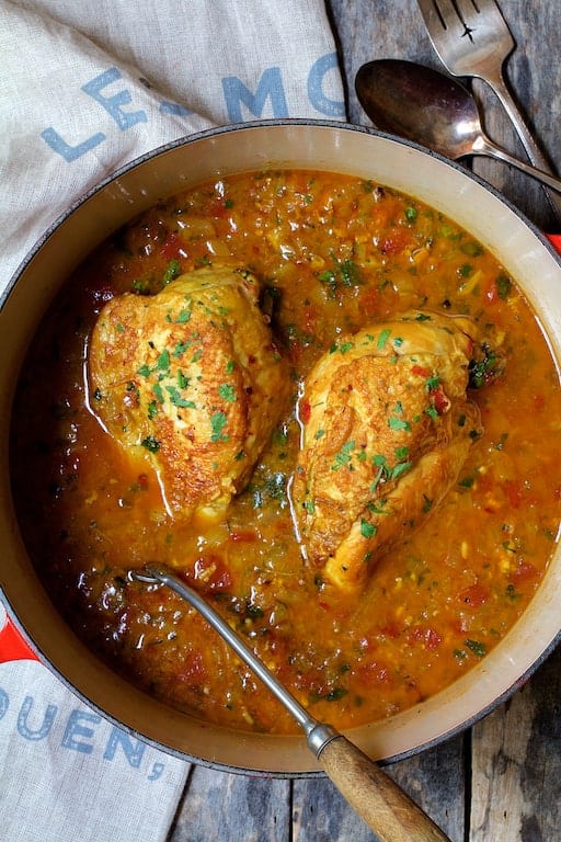 Photo of Chicken Bouillabaisse in Dutch oven.