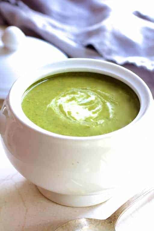 Close-up photo of Cream of Green Vegetable Soup.