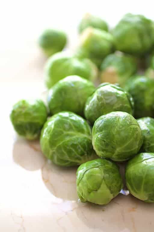Close-up photo of Brussels sprouts.