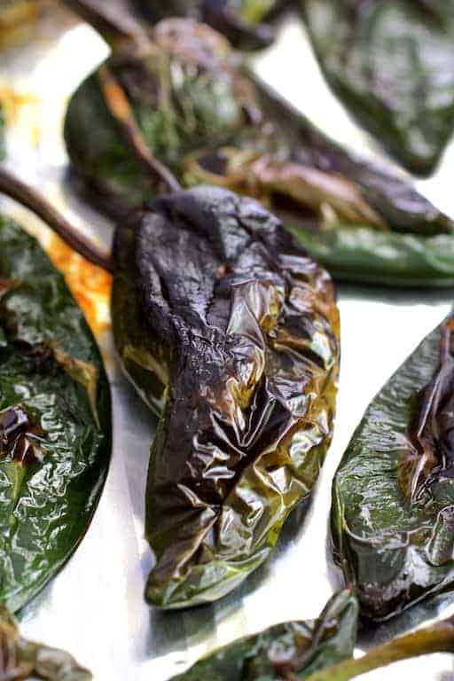 Photo of roasted Poblano peppers before being peeled.