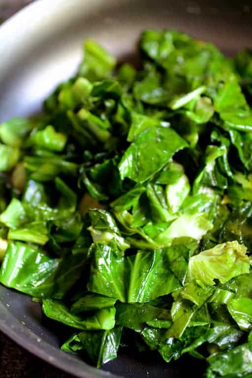 Photo of sauteed greens in skillet.
