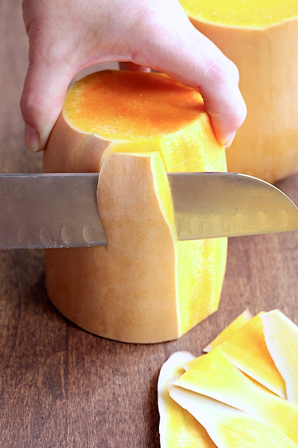 Photo showing how to peel butternut squash.