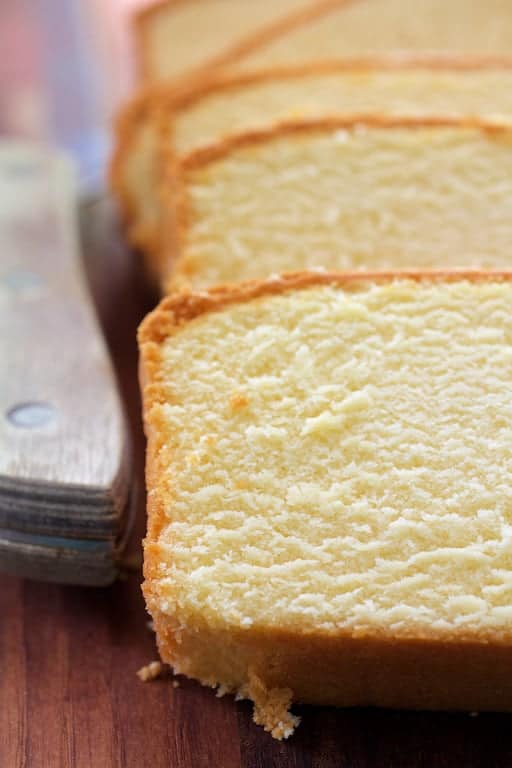 Close-up photo of pound cake slices.