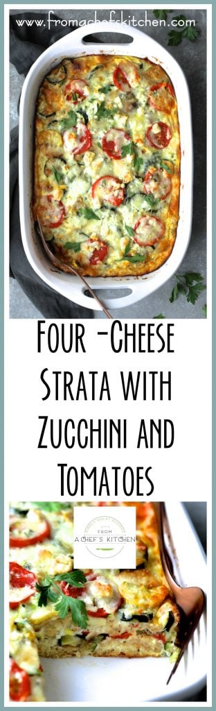 Four Cheese Strata with Zucchini and Tomatoes is a breakfast and brunch game-changer!