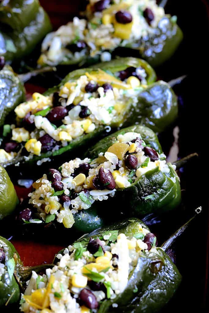 Photo of filled Poblano peppers before being sauced.