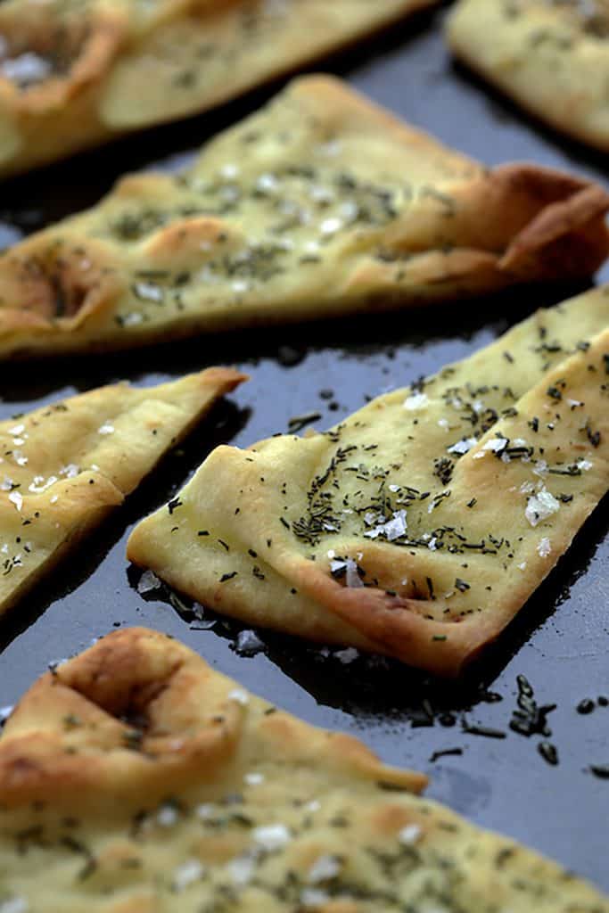 Photo of Rosemary Sea Salt Flatbread Chips after being baked.
