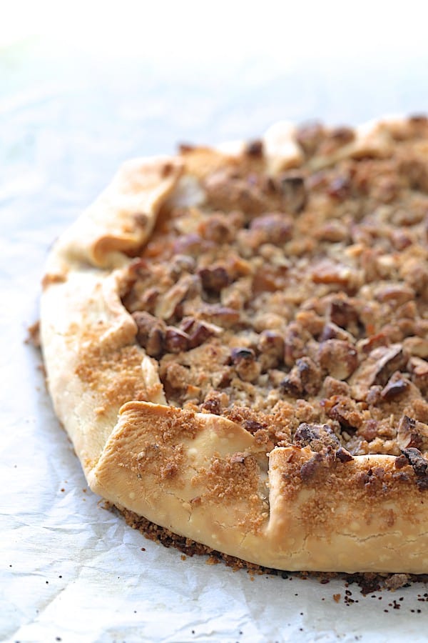 Close-up photo of baked Sweet Potato Galette with Pecan Streusel Topping.