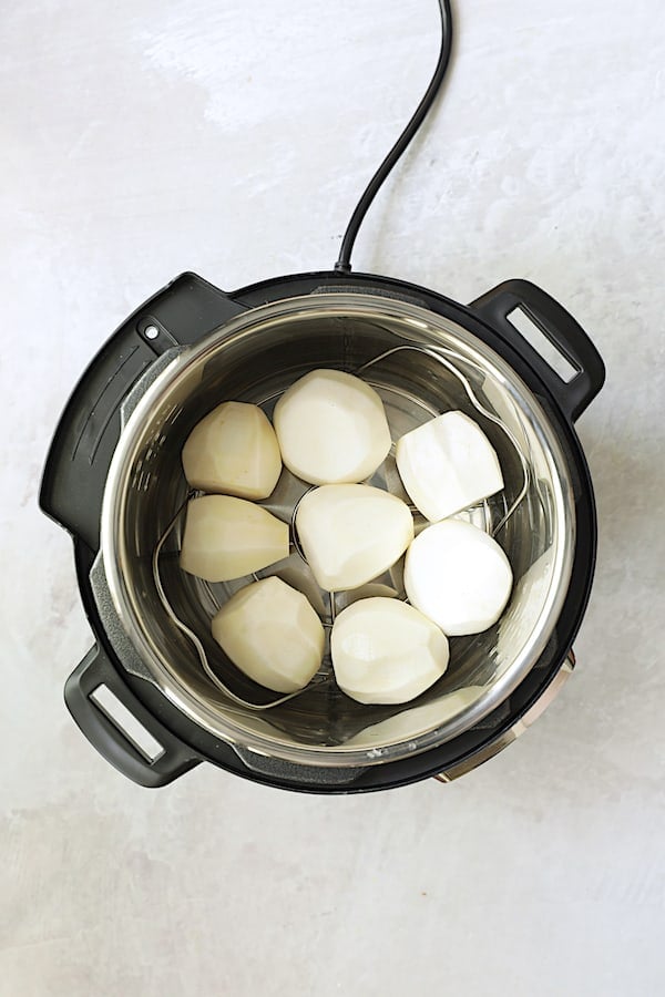 Overhead shot of turnips in Instant Pot