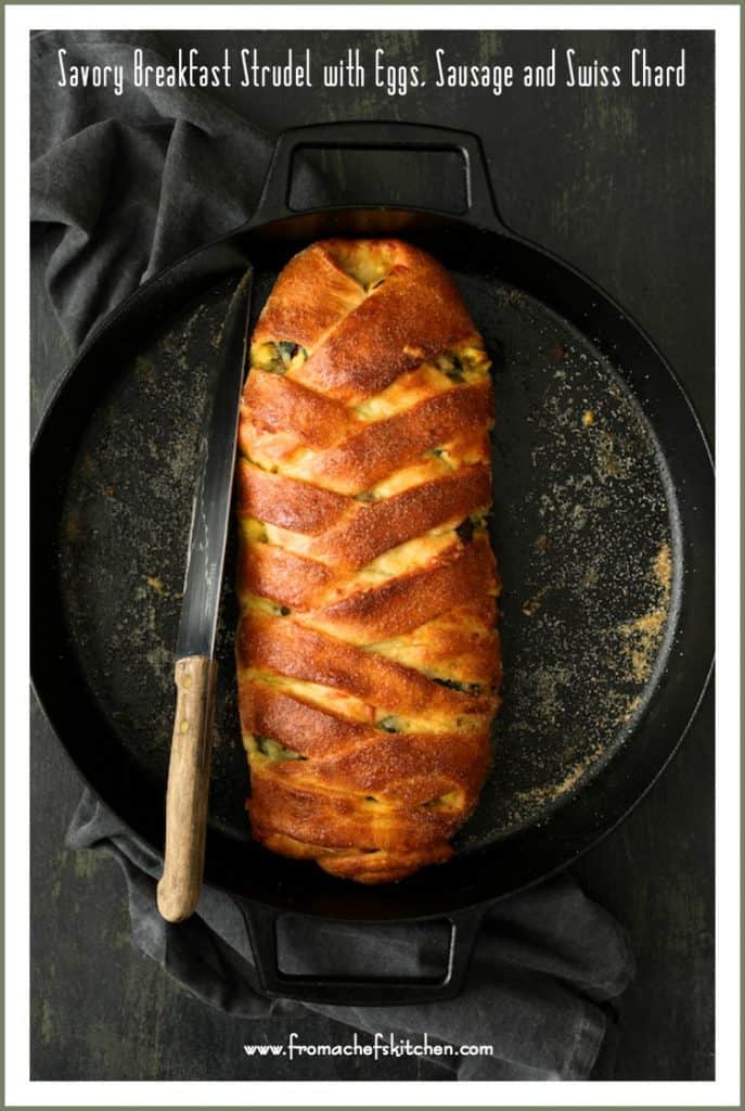 Savory Breakfast Strudel with Eggs, Sausage and Swiss Chard is a breakfast your whole family will love and it's impressive enough for guests! #breakfast #eggs #sausage #brunch