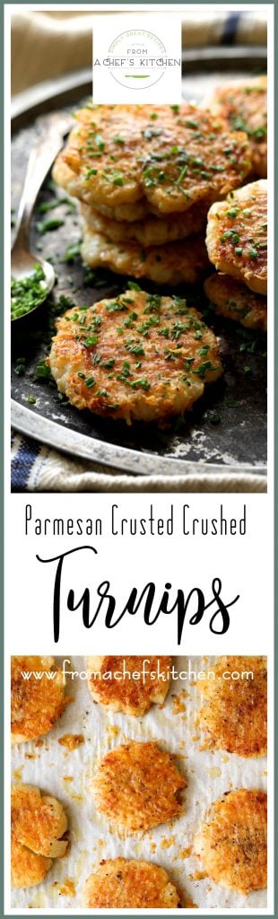 Parmesan Crusted Crushed Turnips are a sophisticated, delicious, low-carb alternative to crushed potatoes!