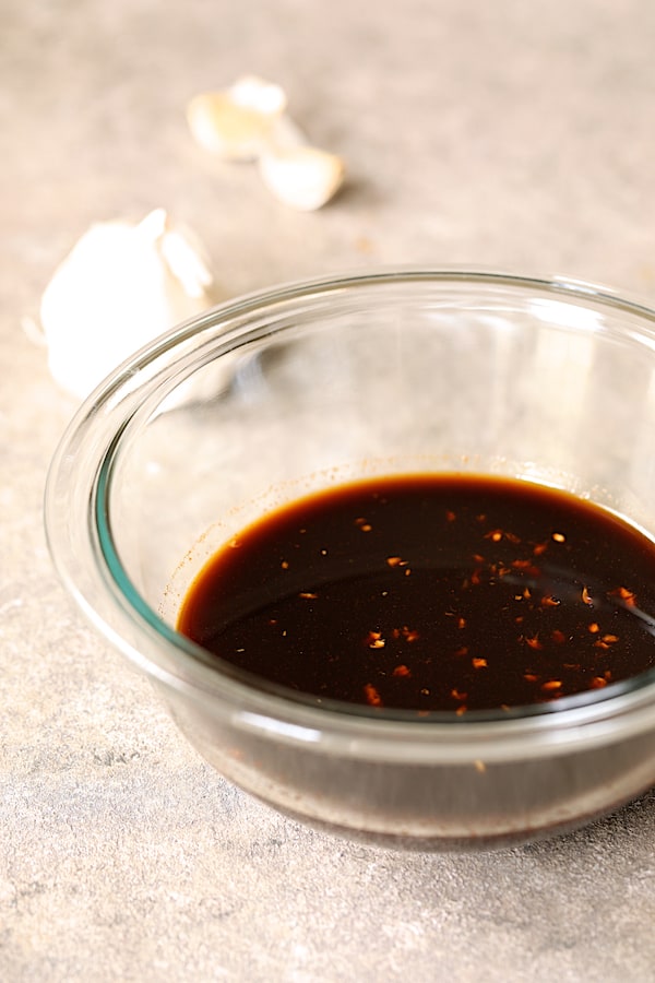 Photo of Soy Ginger dipping sauce in glass bowl.