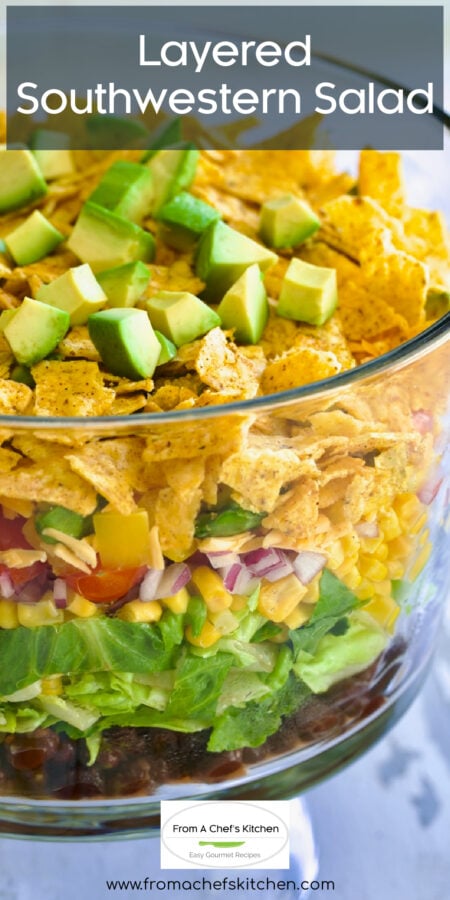 Layered Southwestern Salad in glass bowl.