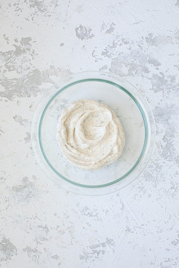 Photo of Lemon-Dill Aioli in glass bowl.