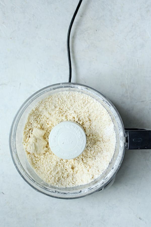 Photo of flour and butter combination after ice water is added making it hold together.