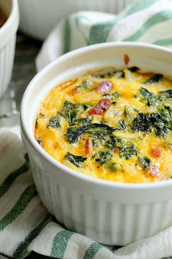 Close-up photo of a Hash Brown Frittata with Kale Bacon and Cheddar.