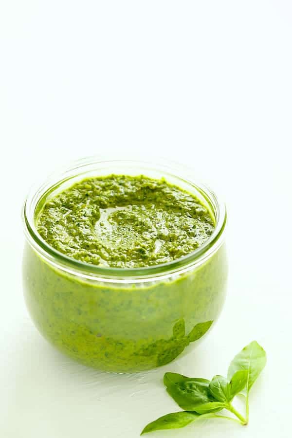 Photo of Spicy Basil Chimichurri in glass jar.
