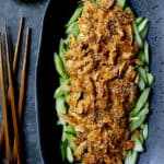 Sichuan Bang Bang Chicken on black oval platter.