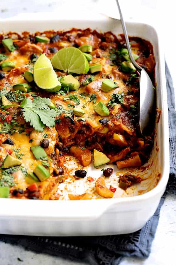 Photo of casserole with a serving removed.