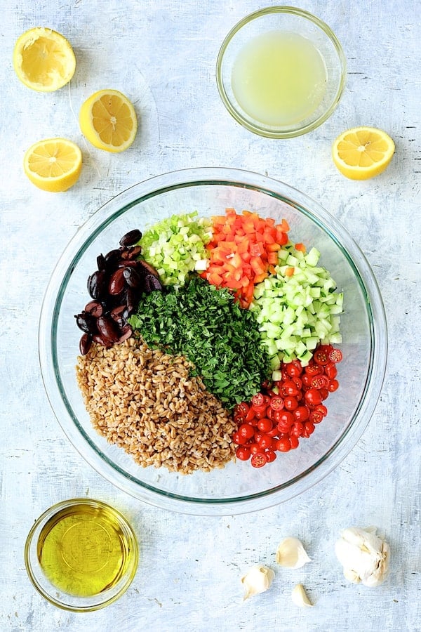 Photo of ingredients for in glass mixing bowls.