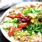 Salade Nicoise on white platter.