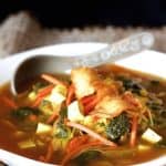 Asian Vegetable Soup in white soup bowl.