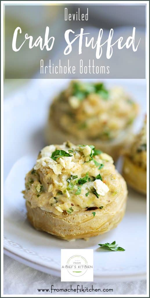 Pinterest graphic for Crab-Stuffed Artichoke Bottoms.