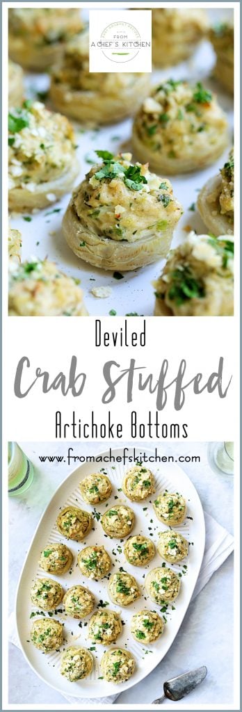 Pinterest graphic for Crab-Stuffed Artichoke Bottoms.