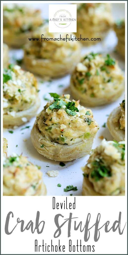 Pinterest graphic for Crab-Stuffed Artichoke Bottoms.