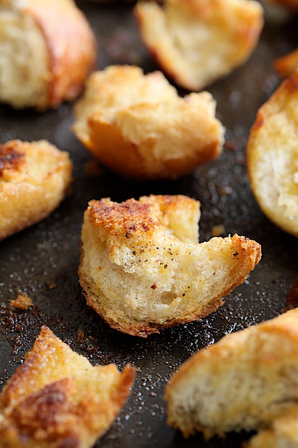 Close-up shot of baked crouton