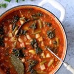 Italian Vegetable Stew in white Dutch oven.