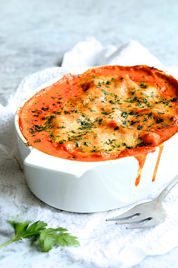 Photo of Shrimp Scallop and Artichoke Lasagna after being baked.