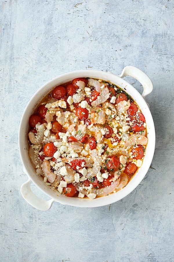 Photo with shrimp and other ingredients added after being mixed into tomatoes.