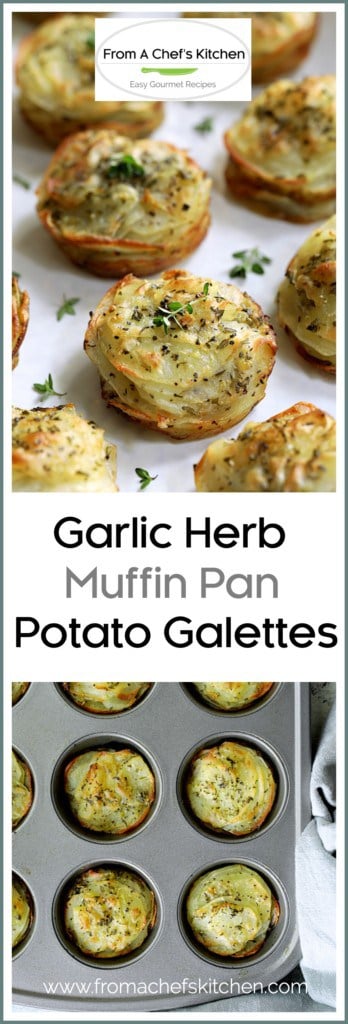 Pinterest graphic for Garlic Herb Muffin Pan Potato Galettes.