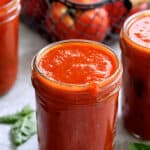 Basic Fresh Tomato Sauce (Parma Style) - Close-up hero shot of sauce in glass pint jar