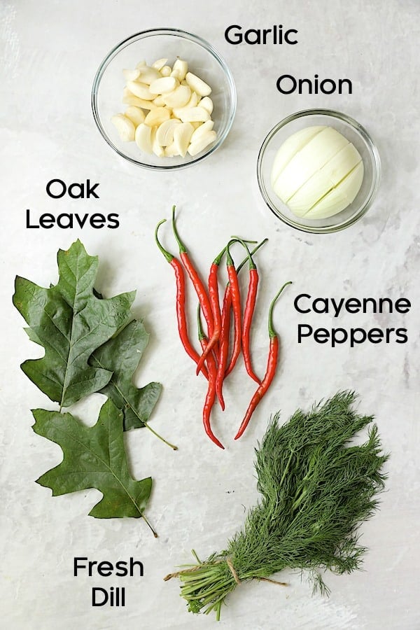 Photo of ingredients for pickled tomatoes.