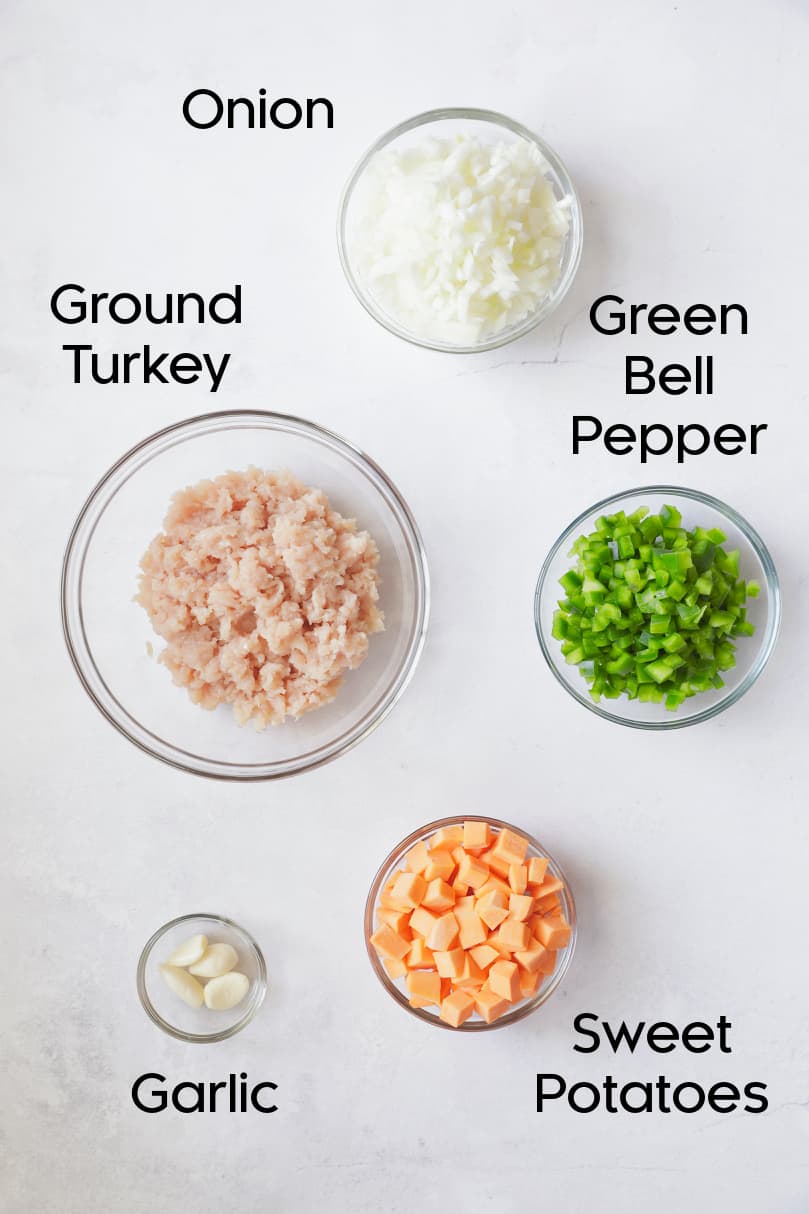 Overhead shot of fresh ingredients for picadillo