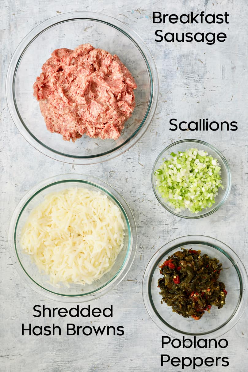 Overhead shot of some of the ingredients for breakfast muffins