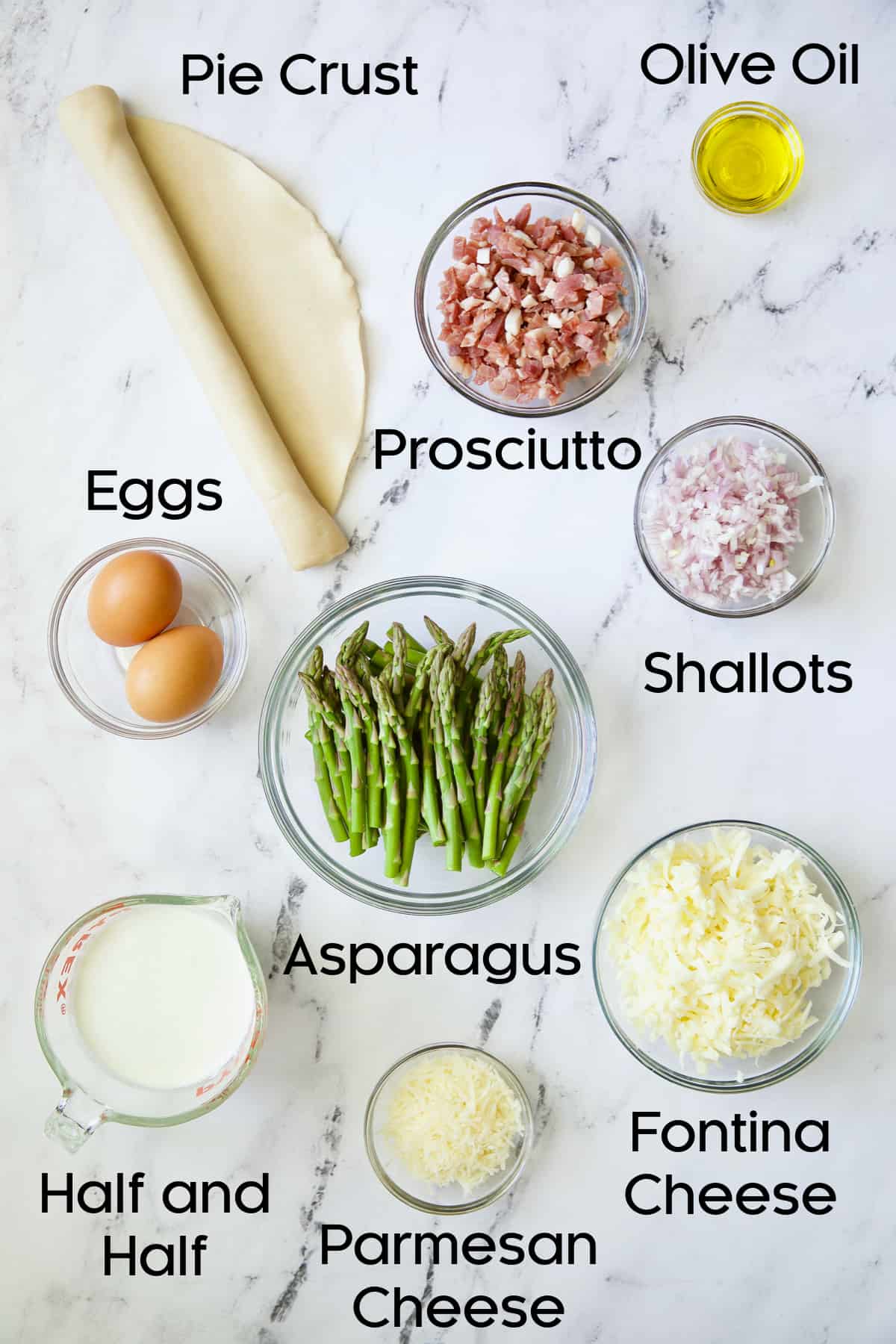 Photo of ingredients for Asparagus Prosciutto and Fontina Tart.