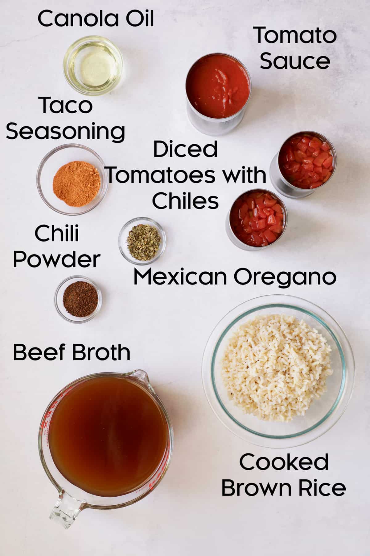 Photo of pantry ingredients for Southwestern Stuffed Pepper Soup.
