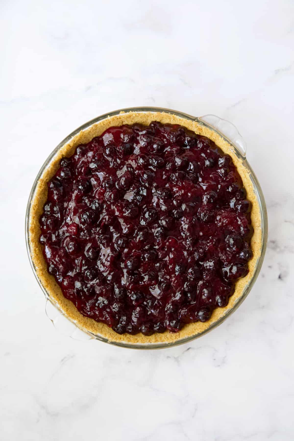Process photo of finished Blueberry Cream Cheese Pie.