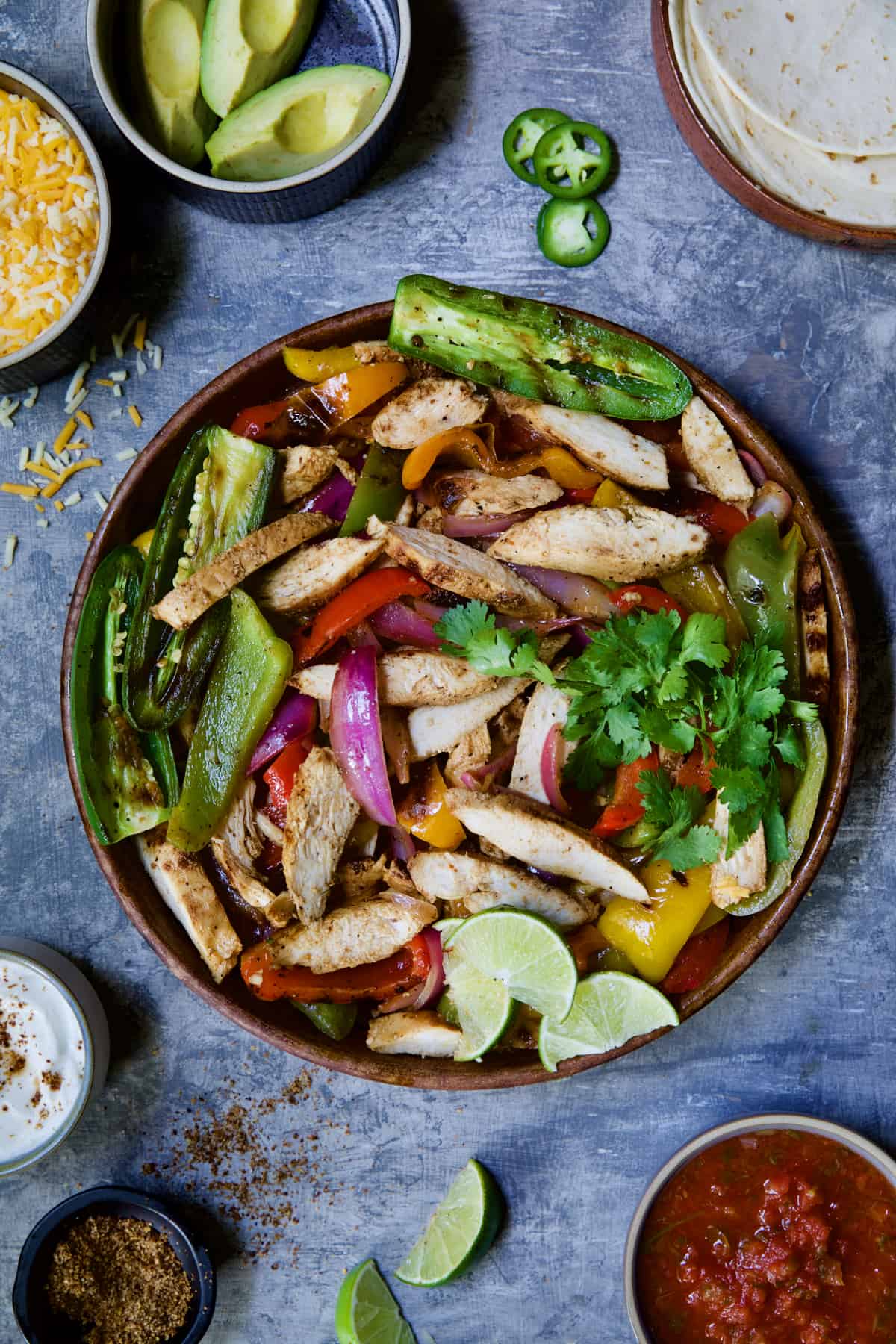 Grilled Tajin-Seasoned Chicken Fajitas on serving platter.
