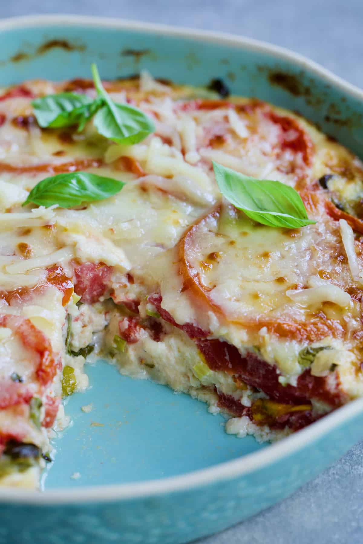 Photo of interior of Crustless Southern Tomato Pie.