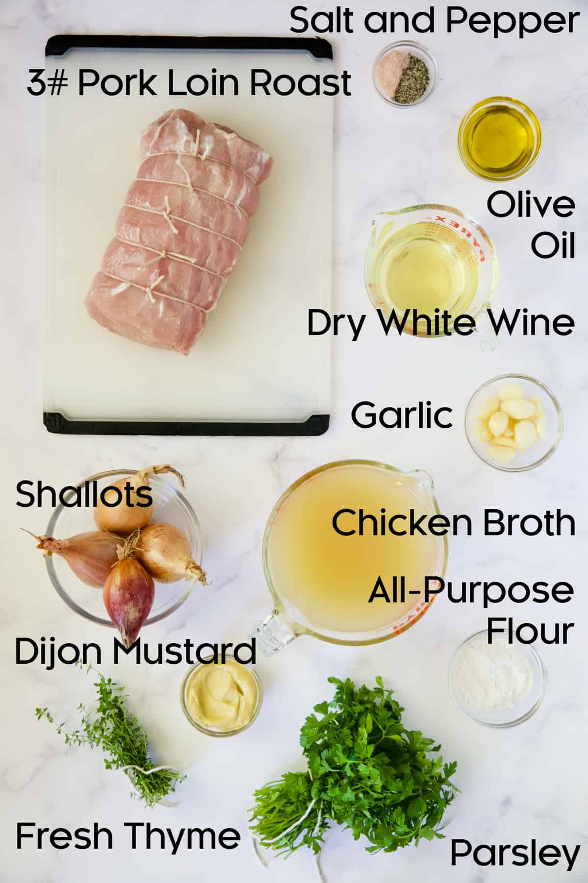 Ingredients for Braised Pork Loin Roast in Dijon Mustard Sauce.