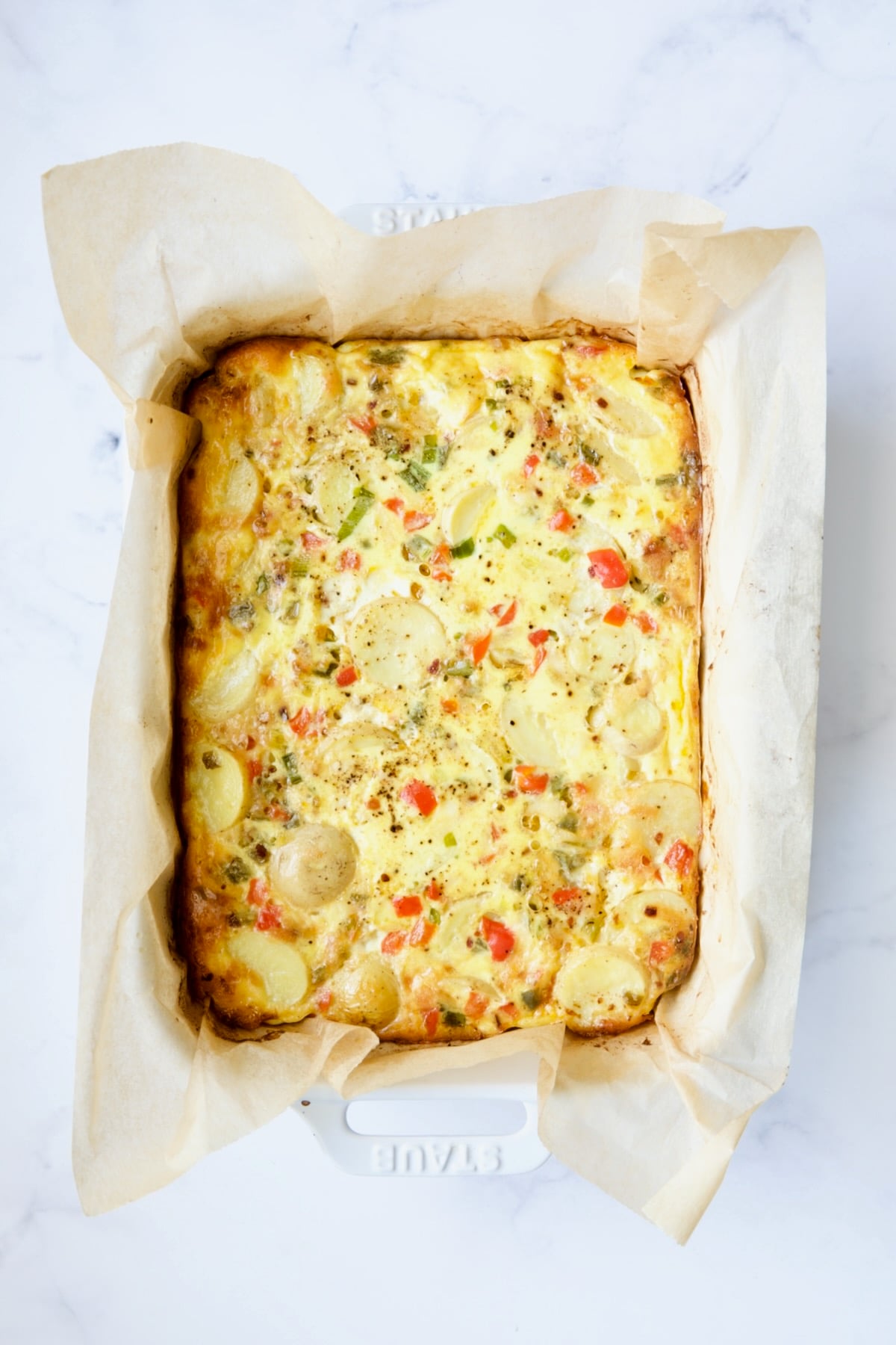 Oven-Baked Spanish Tortilla in baking pan.