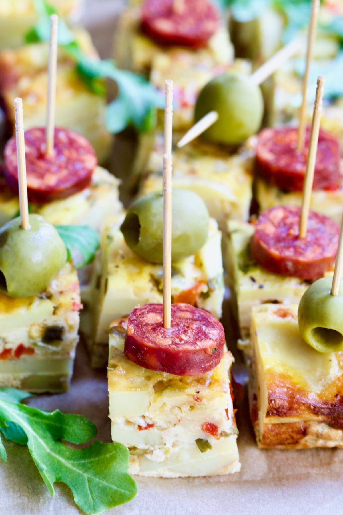 Oven-Baked Spanish Tortilla with chorizo and olives.