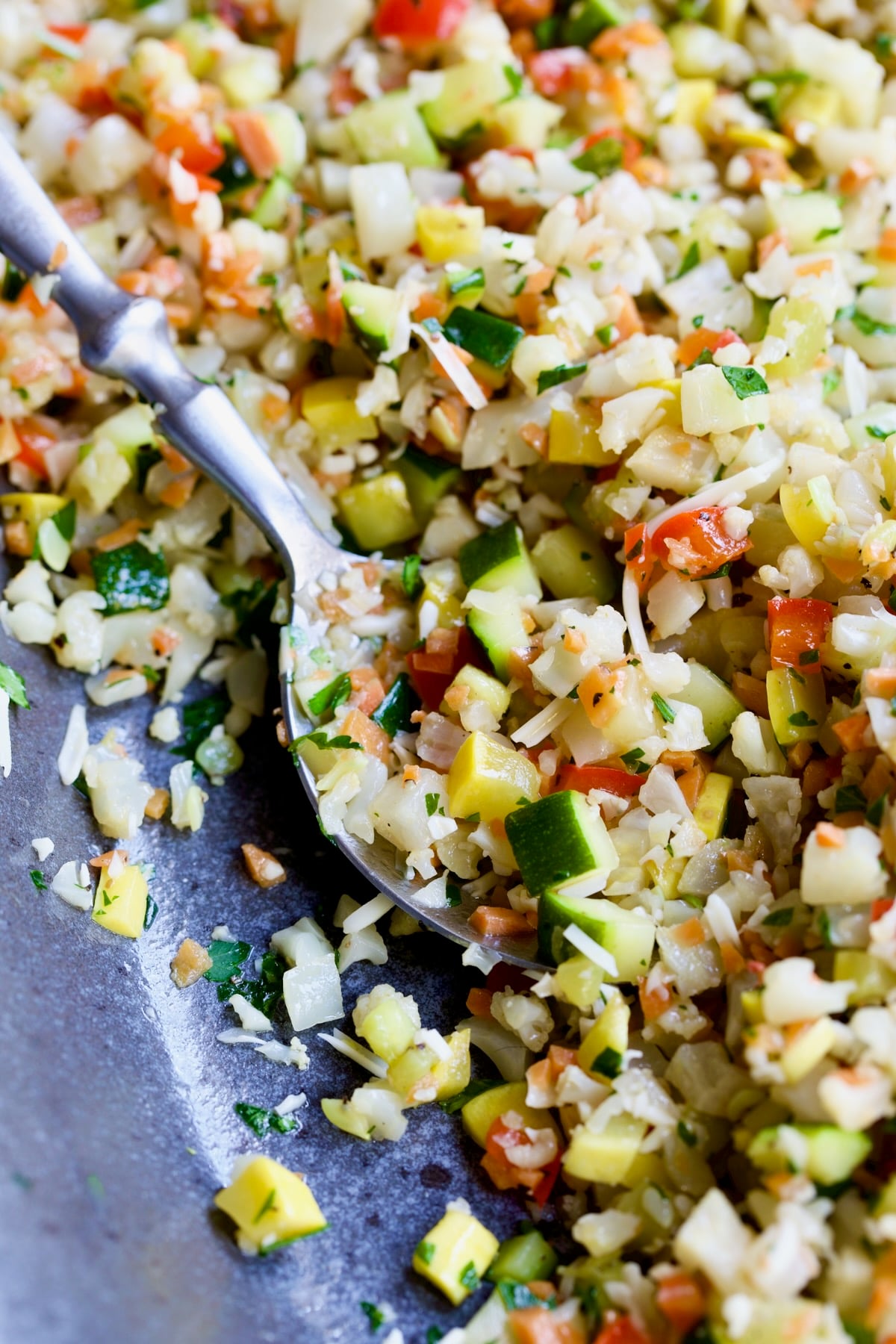 Spoonful of Garlic Parmesan Roasted Riced Vegetables.